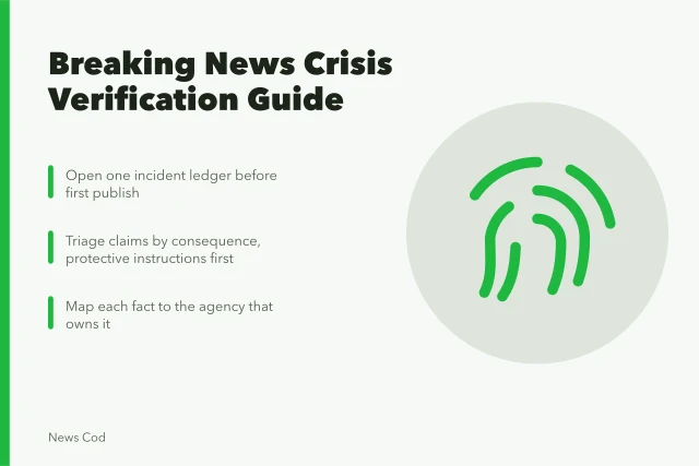 Checklist for verifying breaking news claims and crisis facts. Breaking news and crisis verification guide