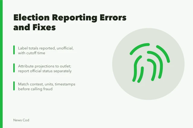 Election reporting problems: premature calls, turnout math, audit confusion, finance errors. Common election and political reporting problems