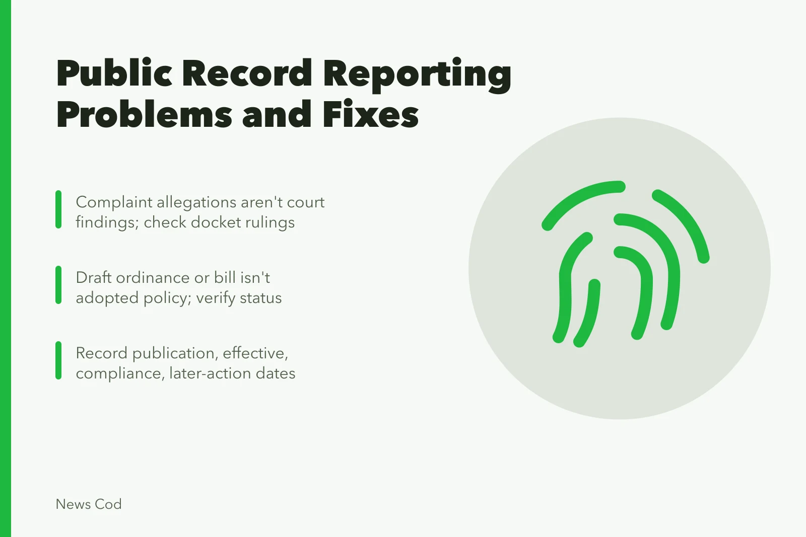 Checklist of public record reporting errors and verification steps. Common public record reporting problems, and how to avoid them