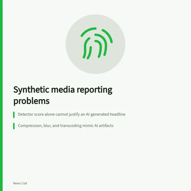 Card listing synthetic media reporting problems and verification practices. Common synthetic media reporting problems