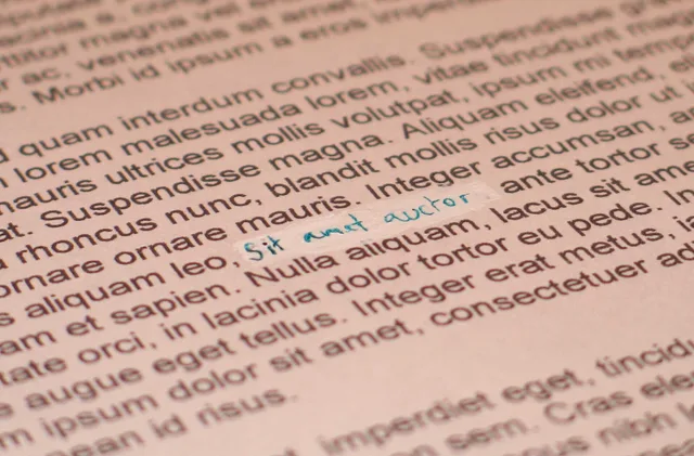 This image is an example of how correction fluid (e.g. Tipp-Ex) is used on printed documents. The text used is Lorem ipsum. Correction, clarification, update, note, and retraction compared