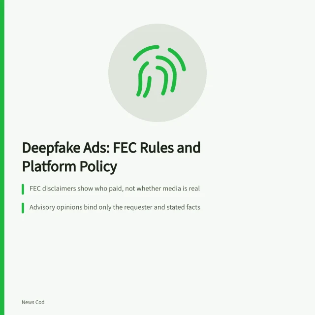 Deepfake political ad rules: FEC disclaimers, advisory opinions, platform policies. Spotting deepfakes in US political ads under FEC rules and platform policy