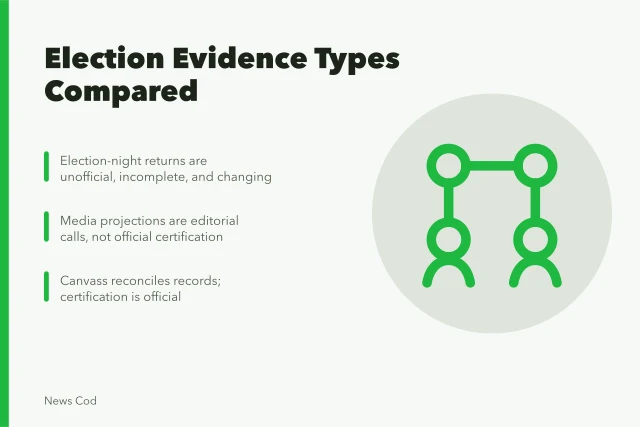 Comparison of election evidence types from returns to certification. Election and political evidence types compared