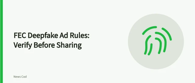Card on FEC deepfake ad rules and verifying political videos before sharing. FEC deepfake ad rules: how to verify a political video before you share it