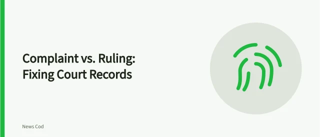 Court docket verification checklist with entry numbers and correction steps. Fictional case: correcting a complaint reported as a ruling