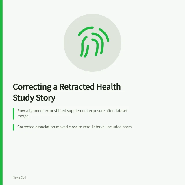 Retracted health study correction: coding error, corrected analysis, preserve original story. Fictional case: correcting a retracted health study story