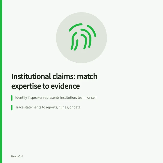 Checklist for verifying institutional claims, sources, and expert credentials. Institutional claims guide: matching expertise to the actual claim