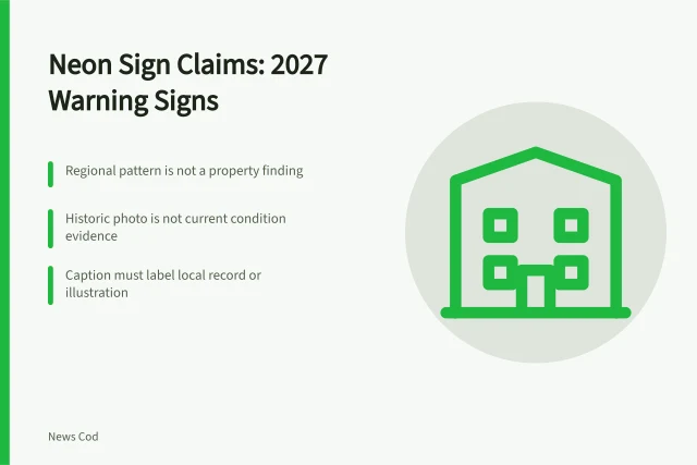 Neon sign restoration claim warning card with editorial checks. Neon sign restoration: 2027 warning signs of a regional claim gone too far