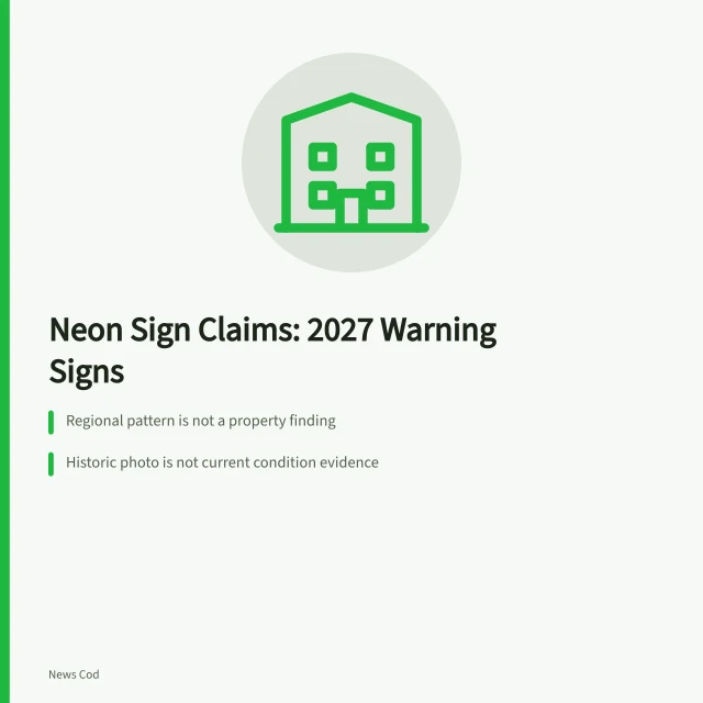 Neon sign restoration claim warning card with editorial checks. Neon sign restoration: 2027 warning signs of a regional claim gone too far