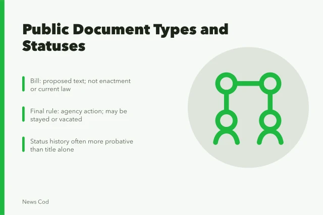 Comparison chart of public document types and their legal statuses. Public document types and statuses compared