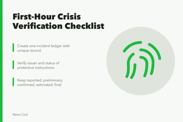 Checklist for rapid crisis verification in the first hour. Rapid crisis verification checklist for the first hour