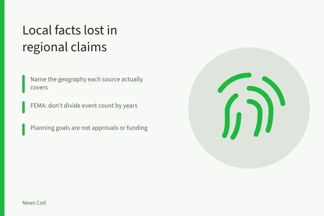 Fact-check card on separating regional planning claims from local facts. Roadside design studios and regional warning signs: how local facts get lost