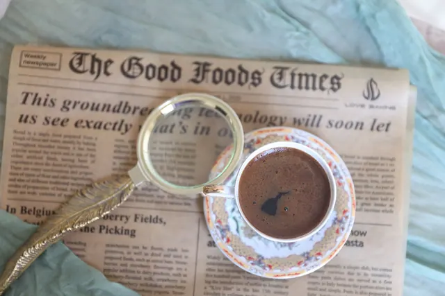 Artistic vintage setup with coffee, magnifying glass, and newspaper for a retro vibe. Social posts and viral claims: a verification guide