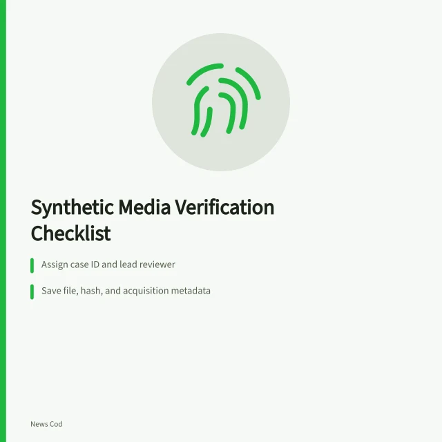 Checklist for verifying synthetic media with preservation and source steps. Synthetic media verification checklist for suspicious footage