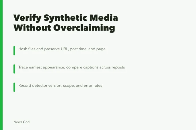 Card on synthetic media verification steps for reporters. Synthetic media verification: a working guide for reporters