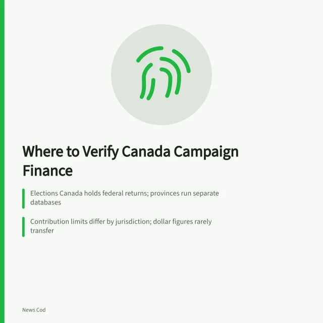 Card comparing federal and provincial campaign finance verification sources in Canada. Elections Canada vs Provincial Commissions: Where to Verify Campaign Finance Claims