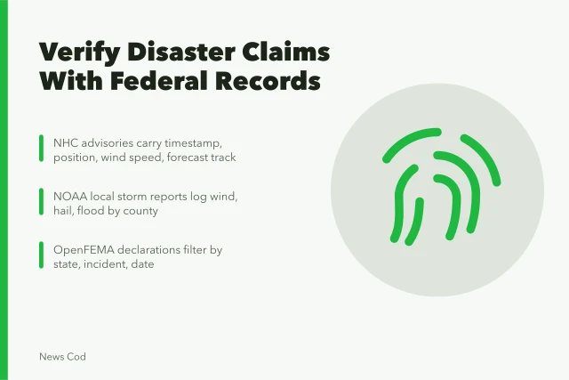Fact-checking disaster claims using NOAA advisories and FEMA declaration records. How to verify a disaster claim with NOAA and FEMA data in Houston and Miami
