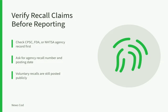 Checklist for verifying product recall claims against agency records. How to Verify a Product Recall Claim Before You Report It