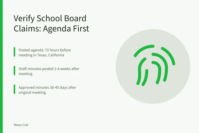 Checklist for verifying school board meeting claims via agenda and minutes. School Board Meeting Claims: Check the Agenda and Minutes Before Sharing