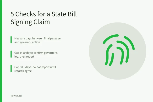 Card: 5 checks for verifying state bill signing claims. 5 Checks for a State Bill Signing Claim Before You Report It