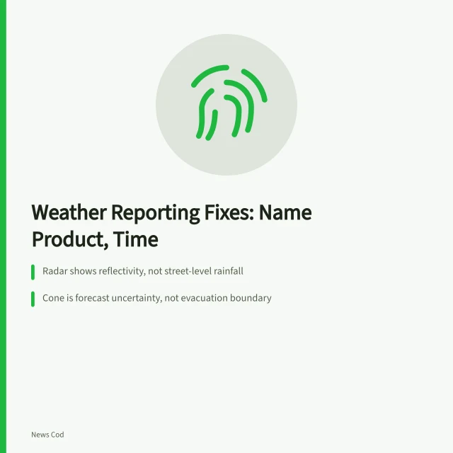 Card on weather reporting fixes: radar, cone, quake estimates. Weather and disaster reporting problems and fixes